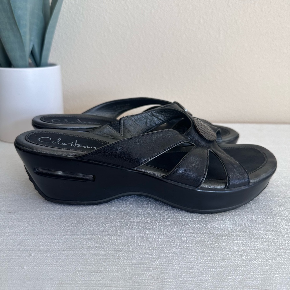 Cole Haan Nike Air Black Leather Wedge Slide Comfort Sandals Women’s 8.5B(M)